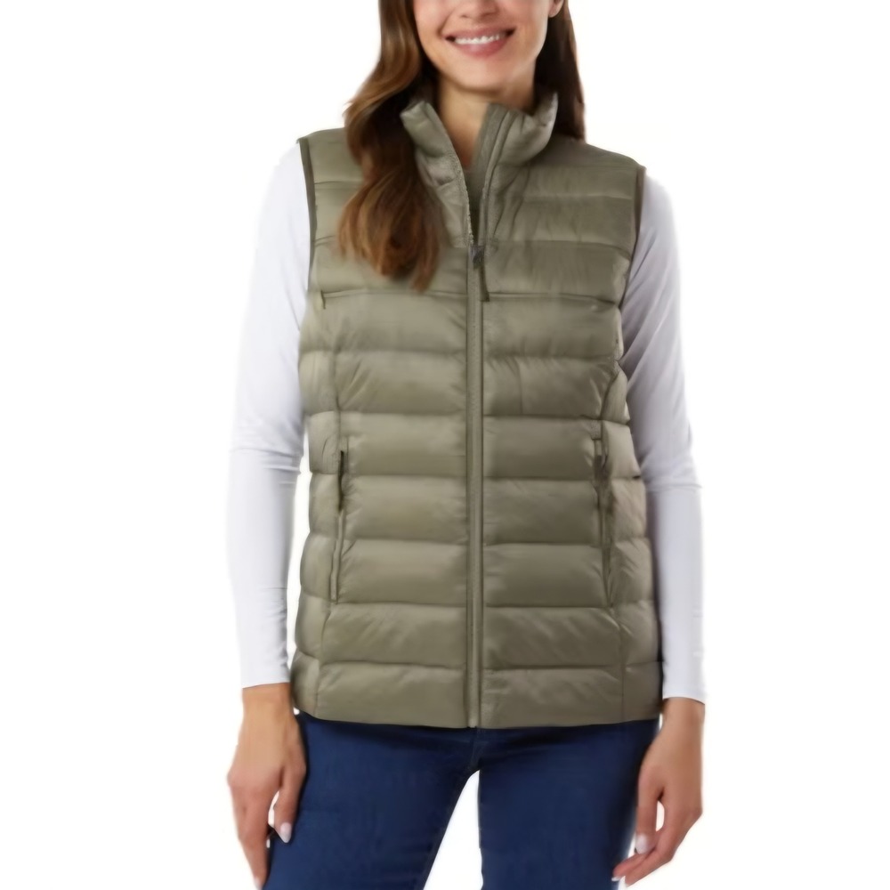32 Degrees Heat Womens Puffer Vest Olive Green Quilted Full Zip Small NEW